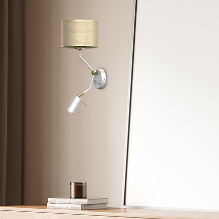 Lampa Ścienna Kinkiet MARSHALL Biała Rattanowa 1xE27 + 1x mini GU10 Milagro