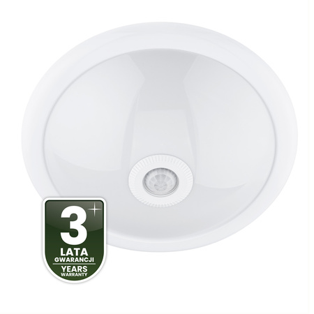 Plafon LED Lampa Sufitowa Natynkowa REGIS 2x E27 IP44 z Czujnikiem Ruchu i Zmierzchu Biały Okrągły 30cm LUMILED