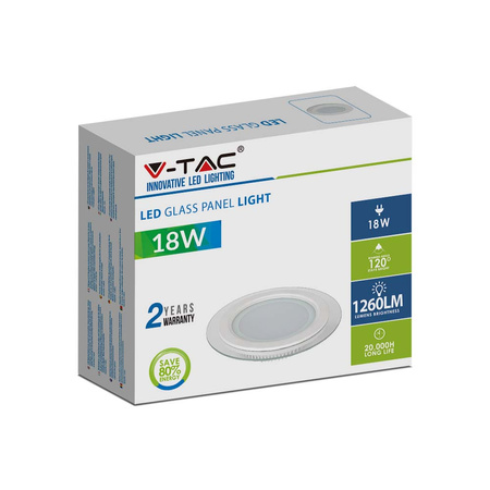 Panel LED Podtynkowy wpuszczany 18W 4000K Okrągły FLICKER FREE VT-1881G V-TAC
