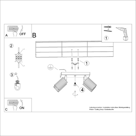 Lampa Sufitowa Reflektor Tuba Spot 4x GU10 Złota Karbon Deep Space SL.1564 Sollux