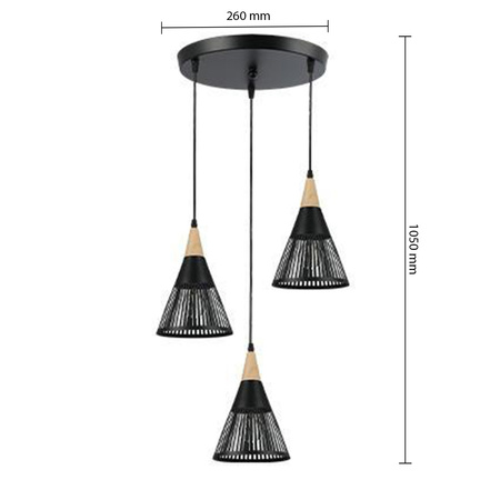 Lampa Sufitowa Oprawa Wisząca 3x E27 Okrągła Czarna Brązowa Hira Masterled