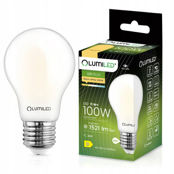 Żarówka LED E27 A60 11W = 100W 1521lm 3000K Ciepła 360° Filament Mleczna LUMILED