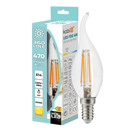 Żarówka LED E14 Kulka 4W 470lm 3000K Ciepła 360° Filament Line Kobi