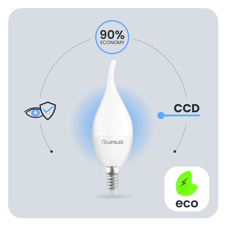 Żarówka LED E14 Świeczka BA35 8W = 60W 880lm 3000K Ciepła 180° LUMILED