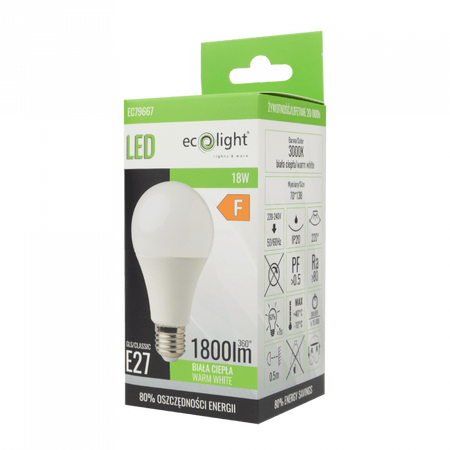 Żarówka LED A70 E27 18W 1620lm 3000K Ciepła Ecolight