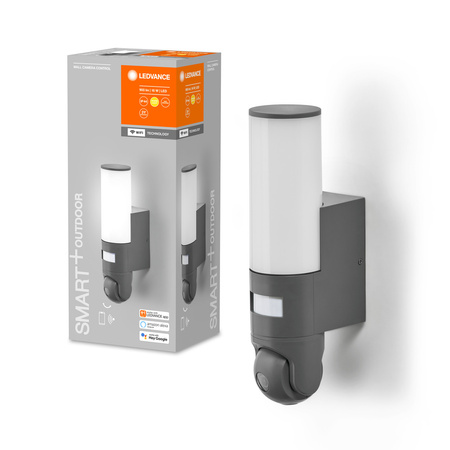 Inteligentna Lampa Zewnętrzna LED z Kamerą 16W 900lm 3000K Ciepła Czujnik Ruchu Światła Regulacja Głośnik Alarm Ściemnialna IP44 Szary SMART+ WiFi Camera Ledvance