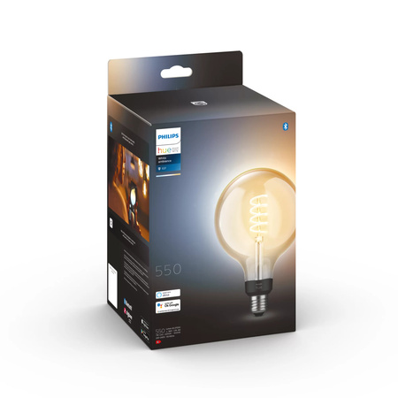 Żarówka LED E27 Kula G125 7W = 40W 550lm 2200-4500K CCT FILAMENT SMART Inteligentna Bluetooth ZigBee White Ambiance Philips HUE