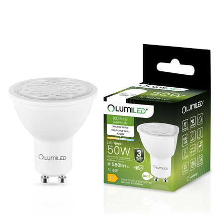 Żarówka LED GU10 6W = 50W 580lm 4000K Neutralna Regulowana 24° 36° 60° LUMILED