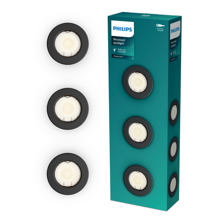 3x Oprawa Podtynkowa Wpuszczana LED GU10 Stała Aluminiowa Okrągła Czarna Peridot Philips