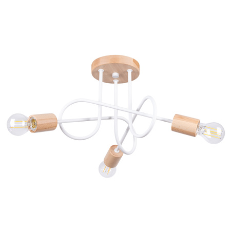 Lampa Sufitowa Oprawa Natynkowa Wisząca Zwis 3x E27 Żyrandol Nieregularna Naturalne Drewno Minimalistyczna Ember Sollux