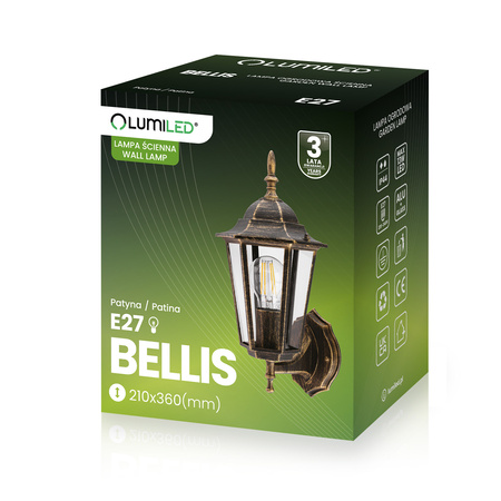 Kinkiet Ogrodowy Elewacyjny Zewnętrzny E27 LATARNIA do GÓRY Patyna BELLIS LUMILED