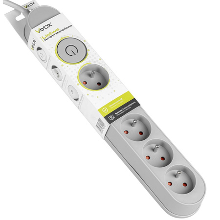 Przedłużacz z Układem Przeciwprzepięciowym 1.5M 5GN Sieciowy Szary Listwa Zasilająca + Wyłącznik