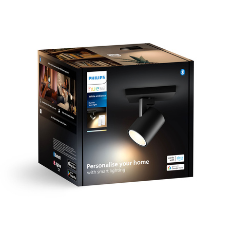 Lampa Ścienna Sufitowa LED Reflektor TUBA SPOT 4.2W 400lm IP20 White Ambiance TW Czarna Inteligentna SMART Zigbee Bluetooth + Regulator Pilot Runner Philips HUE