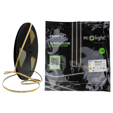 Taśma LED Pasek COB 9W/m 1035lm/m 480LED/m 12V 4000K Neutralna IP67 Rolka 20m Ecolight