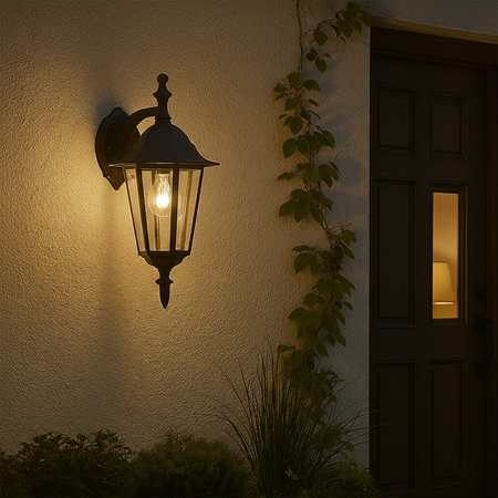 Kinkiet Ogrodowy Elewacyjny Zewnętrzny E27 LATARNIA do DOŁU Czarna BELLIS LUMILED