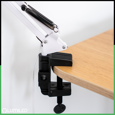 ZESTAW Lampka Biurkowa LED 8W CCT Kreślarska Stołowa Lupa LUCA 2 Biała + Adapter USB 5V/1A DC LUMILED