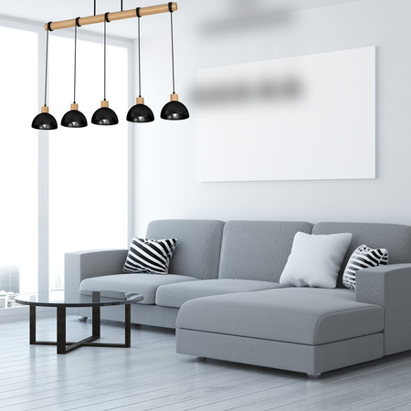 Lampa Wisząca Sufitowa ERIK Czarna Drewniana 5xE27 Milagro