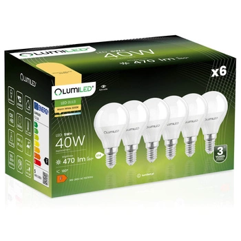 Zestaw 6x Żarówka LED KULKA P45 E14 5W = 40W 470lm 3000K Ciepła 180° LUMILED