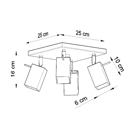 Lampa Sufitowa Oprawa Natynkowa 4x GU10 SPOT TUBA Reflektor Ruchoma Minimalistyczna Kwadratowa Szara Nowoczesna Merida Sollux