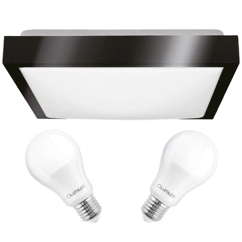 Plafon LED Lampa Sufitowa 30cm 2xE27 Czarna Kwadratowa + 2x Żarówka LED 10W 6000K
