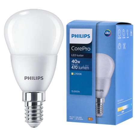 Żarówka LED E14 5W = 40W 470lm 2700K Ciepła KULKA PHILIPS