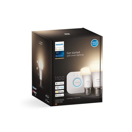 3x Żarówka LED E27 A60 9.5W = 75W 1055lm 2700K Biała Ciepła SMART Inteligentna Bluetooth ZigBee White + Mostek BRIDGE Zestaw Startowy Philips HUE
