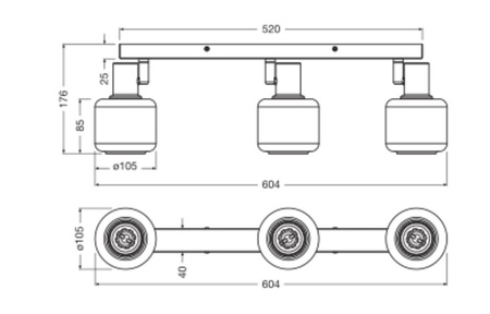 Lampa Ścienna Sufitowa LED 3-Punktowy Dekoracyjny Ozdobny E14 8.4W Black LEDVANCE