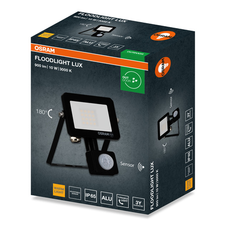 Naświetlacz LED Halogen Zewnętrzny Reflektor 10W 3000K 900lm IP65 z Czujnikiem Ruchu i Zmierzchu SENSOR FLOODLIGHT LUX OSRAM