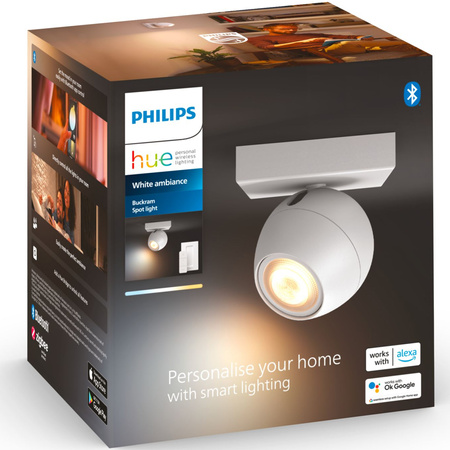Lampa punktowa Kinkiet LED Spot Buckram Biały 5W CCT PHILIPS HUE Bluetooth + Przełącznik Dimmer Switch