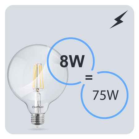Zestaw 3x Żarówka LED E27 G95 8W = 75W 4000K Neutralna Globe Filament LUMILED