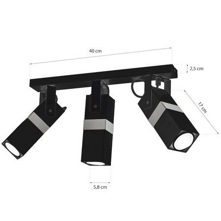 Lampa sufitowa 3x GU10 Spot Czarny + Srebrny VIDAR Milagro Styl nowoczesny