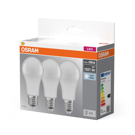 3x Żarówka LED A60 E27 13W = 100W 1521lm 4000K Neutralna 180° BASE Osram