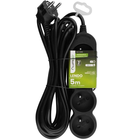 Przedłużacz Sieciowy Kabel z Uziemieniem Listwa Zasilająca 4 Gniazda 5m Czarny Sznur Lendo Lumiled