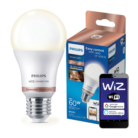 Żarówka LED E27 A60 8W = 60W 806lm 2700K Ciepła SMART WiFi Philips WiZ