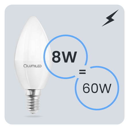 6x Żarówka LED E14 Świeczka B35 8W = 60W 880lm 4000K Neutralna 180° LUMILED
