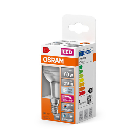 Żarówka LED R50 Reflektor E14 4.8W = 60W 345lm 4000K Neutralna CRI90 36° Ściemnialna SUPERSTAR Osram