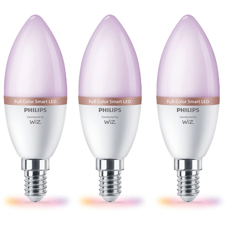 3x Żarówka LED E14 Świeczka C37 4.9W = 40W 470lm 2200-6500K RGB + TW Inteligentna SMART WiFi Bluetooth Aplikacja WiZ Philips