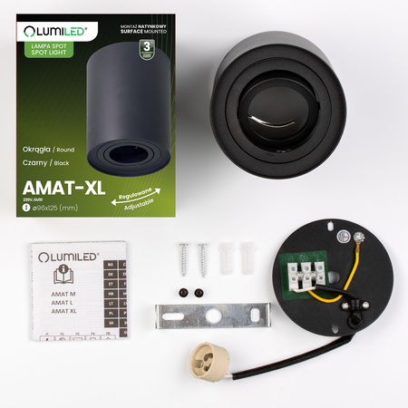 Oprawa Natynkowa HALOGENOWA Spot Tuba Ruchoma GU10 Okrągła Czarna 125mm AMAT-XL LUMILED