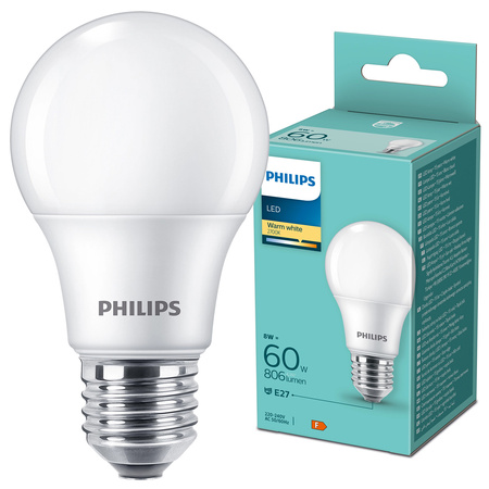 Żarówka LED E27 A60 8W = 60W 806lm 2700K Ciepła 180° Essential Philips