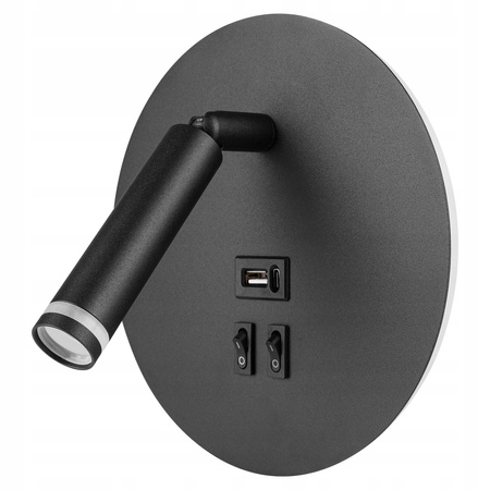 Lampa Ścienna Reflektor Kinkiet Spot G9 + LED 4000K USB-A USB-C Czarny Piero Masterled