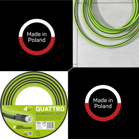 Wąż Ogrodowy do Wody 4 Warstwowy z Oplotem 1/2" 15m Mocny QUATTRO CELLFAST