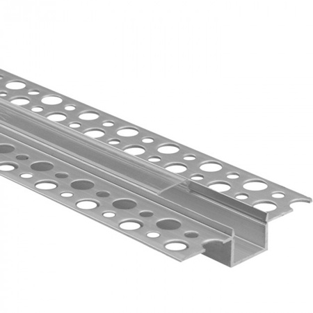 Profil Aluminiowy Podtynkowy do LED Wpuszczany do Płyt KARTON / GIPS 2m z Przezroczystym Kloszem i Zaślepkami Ecolight