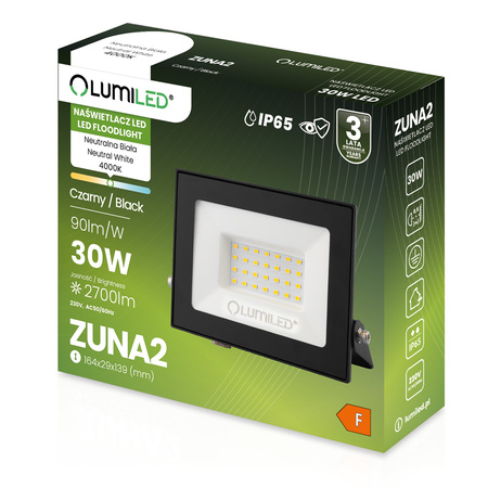 Naświetlacz LED ZUNA2 30W 2700lm 4000K IP65 Czarny LUMILED