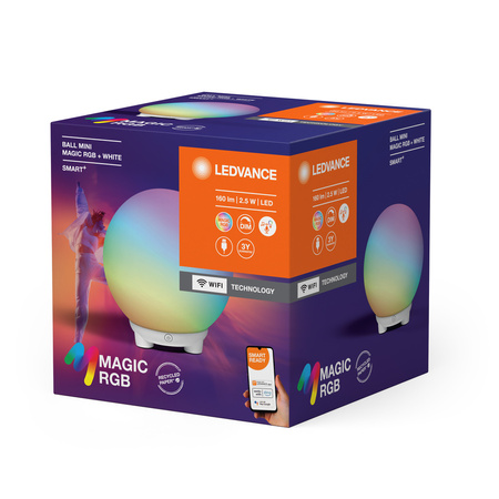 Inteligentna Kula Świecąca Lampa Wewnętrzna 2.5W 130lm RGB CCT USB Ściemnialna Biały SMART+ WiFi Magic Ledvance