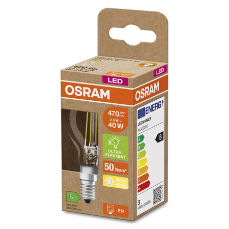 Żarówka LED P45 Kulka E14 2.5W = 40W 470lm 2700K Ciepła 300° 188lm/W CLASSIC ENERGY EFFICIENCY Osram