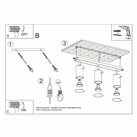 Lampa Sufitowa Oprawa Natynkowa 3x GU10 SPOT TUBA Reflektor Ruchoma Minimalistyczna Tubularna Szara Nowoczesna Ring Sollux