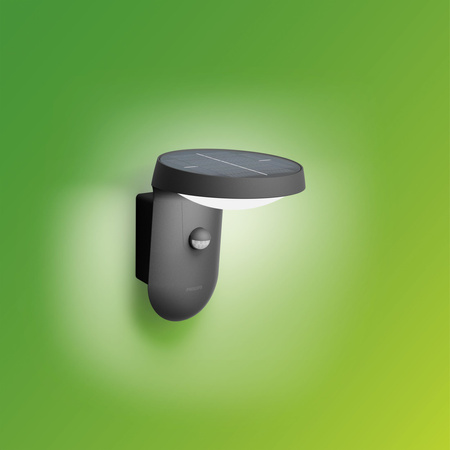 Kinkiet Ogrodowy Lampa Solarna Elewacyjna Zewnętrzna LED 1.2W 250lm 3000K IP44 z Czujnikiem Ruchu i Zmierzchu Antracyt Tyla Ultra Efficient Philips