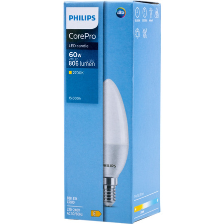 Żarówka LED E14 B38 7W = 60W 806lm 2700K Ciepła 180° PHILIPS