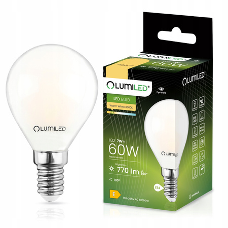 Żarówka LED P45 E14 7W = 60W 770lm 3000K Ciepła 360° Filament Mleczna LUMILED