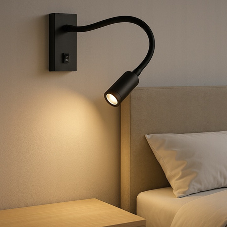 Lampa Ścienna LED Elastyczny Kinkiet do Czytania LEO 3W 4000K Czarny